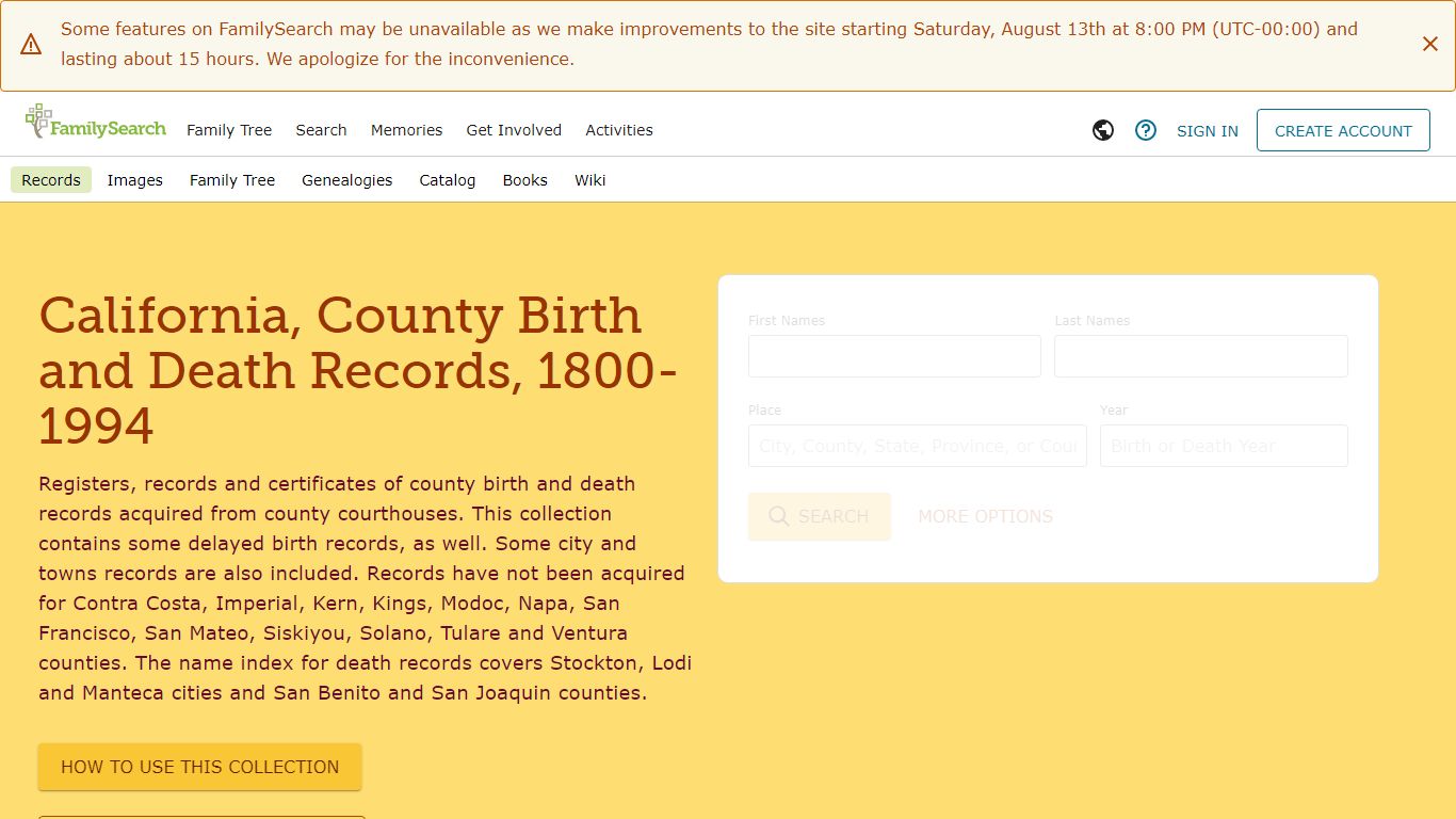 California, County Birth and Death Records, 1800-1994 ...